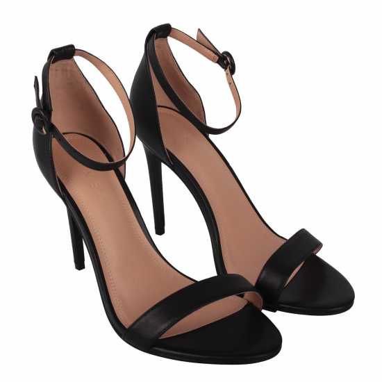 Linea Strap High Heeled Sandals Black Leather - Дамски обувки