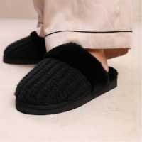 Wheres That From Knitted Slider Slippers With Fur Wheres That From Knitted Slider Slippers With Fur