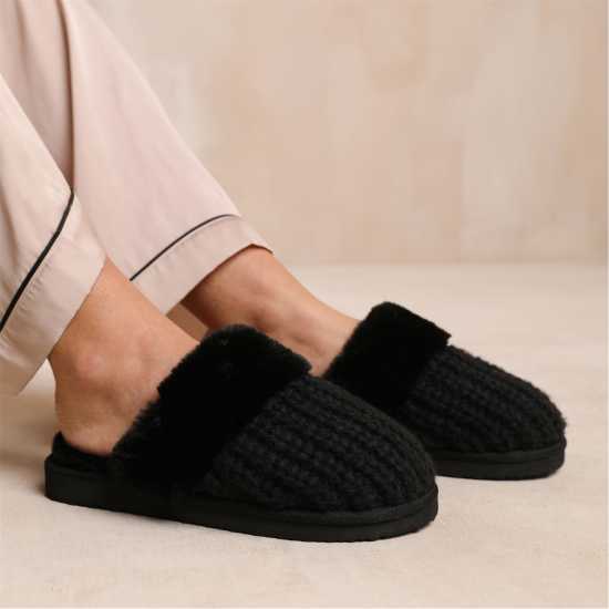 Wheres That From Knitted Slider Slippers With Fur  