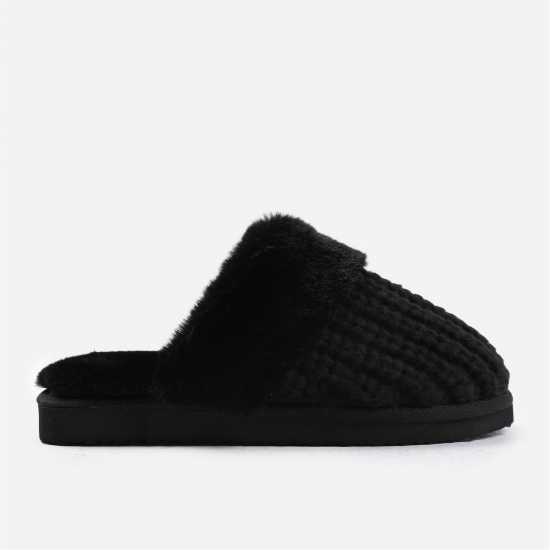 Wheres That From Knitted Slider Slippers With Fur  