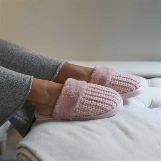 Wheres That From Knitted Slider Slippers With Fur  