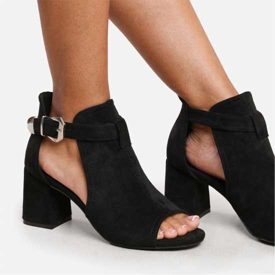 Wheres That From Lisa Open Toe Block Heels Ladies Black Suede Дамски ботуши