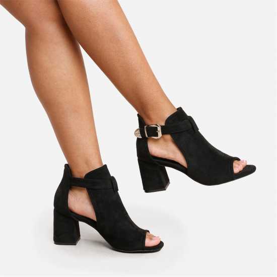 Wheres That From Lisa Open Toe Block Heels Ladies Black Suede Дамски ботуши