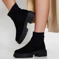 I Saw It First Basic Chunky Sole Faux Suede Chelsea Style Boot Black Дамски ботуши