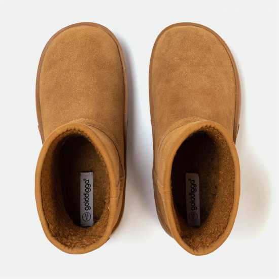 Golddigga Боти Snug Womens Classic Slip On Ankle Boots Chestnut Дамски ботуши