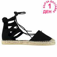 Rock And Rags Laced Espadrille Sandals Black Дамски обувки