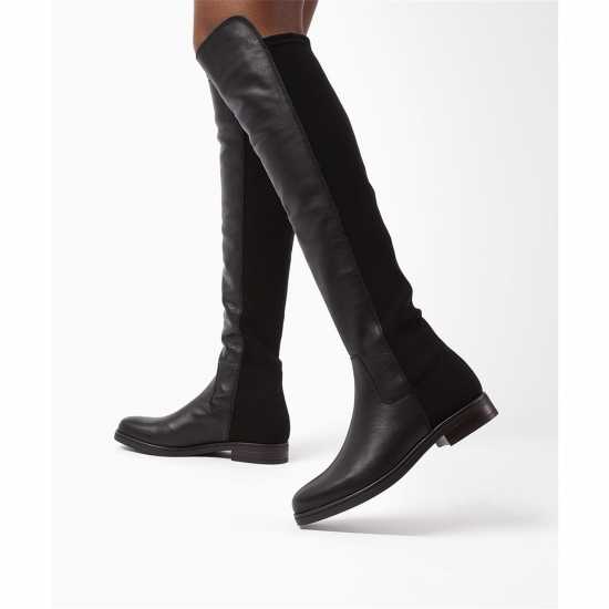 Дамски Високи Ботуши Dune London Tropic Flat Knee High Boots Черен Lth 484 Дамски ботуши