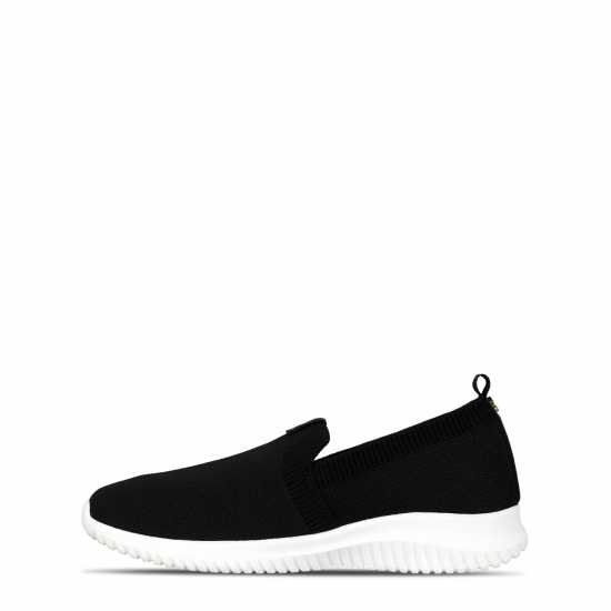 Wide Fit Knit Slip On Trainer Black/White Дамски маратонки