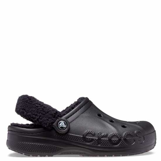 Crocs Women's Baya Lined Fuzz Strap Mule Slippers Black 