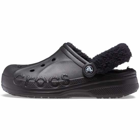 Crocs Women's Baya Lined Fuzz Strap Mule Slippers Black 