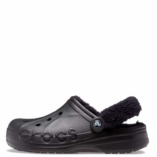 Crocs Women's Baya Lined Fuzz Strap Mule Slippers Black 
