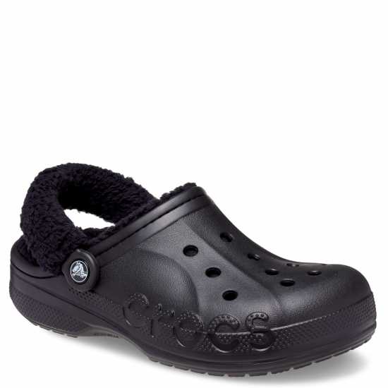 Crocs Women's Baya Lined Fuzz Strap Mule Slippers Black 