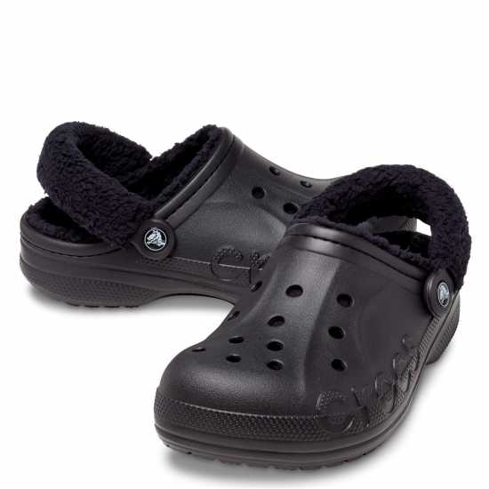 Crocs Women's Baya Lined Fuzz Strap Mule Slippers Black 