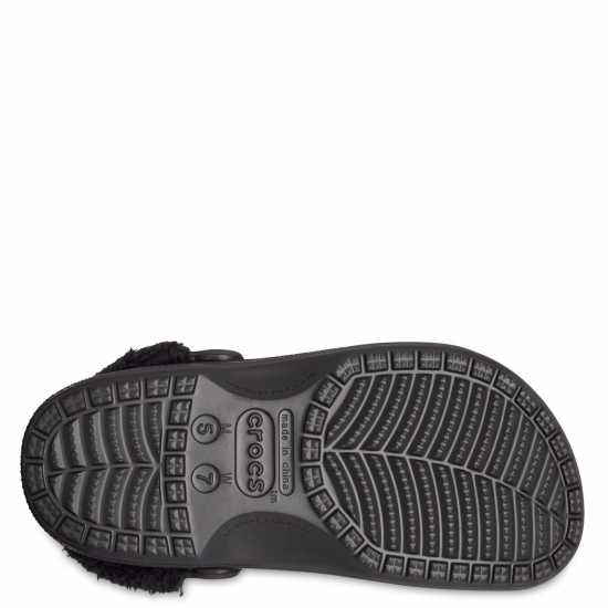 Crocs Women's Baya Lined Fuzz Strap Mule Slippers Black 