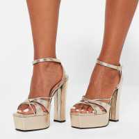 Metallic Double Strap Platform Heels  Дамски обувки