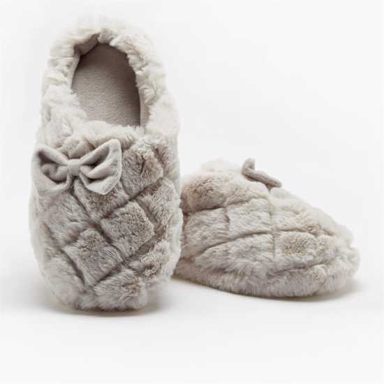 Fur Grey Bow Slippers  Чехли