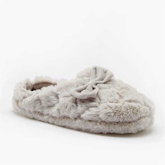 Fur Grey Bow Slippers  Чехли