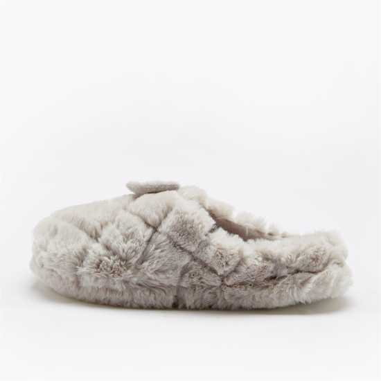 Fur Grey Bow Slippers  Чехли