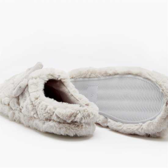 Fur Grey Bow Slippers  Чехли