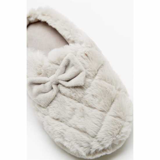 Be You Faux Fur Bow Slippers  Чехли