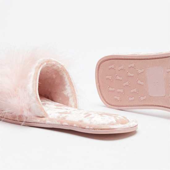 Feather Pink Slip On Slippers  Чехли