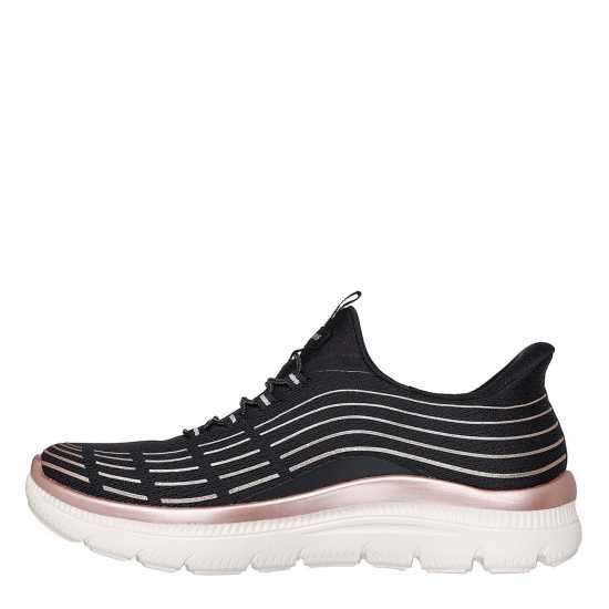 Skechers Mesh Bungee Glitter Print Slip On Trainers Черно/Розово 