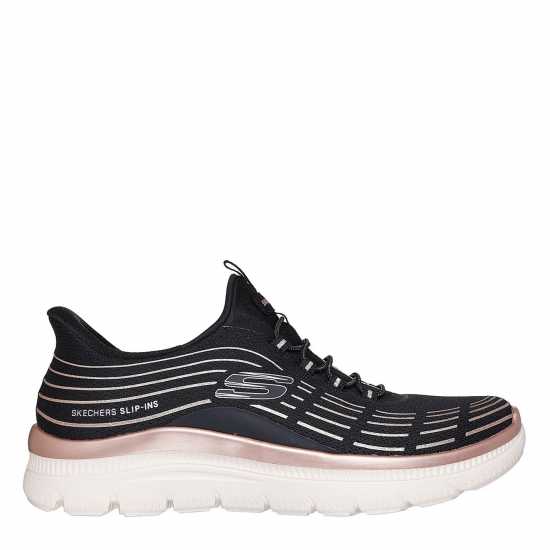 Skechers Mesh Bungee Glitter Print Slip On Trainers Черно/Розово 