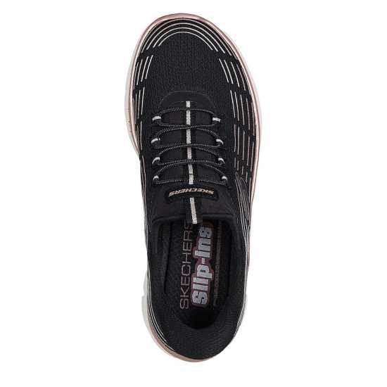 Skechers Mesh Bungee Glitter Print Slip On Trainers Черно/Розово 