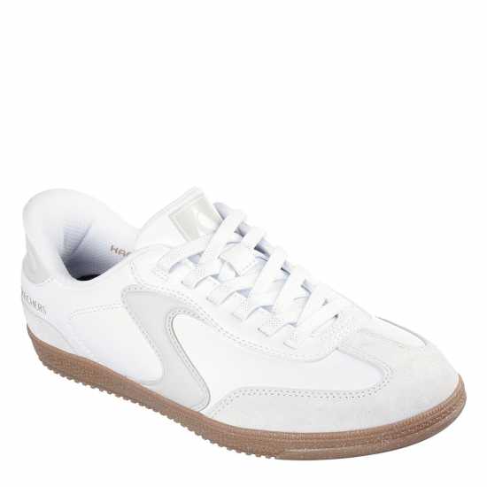 Skechers Duraleather & Suede Overlay Bungee Low-Top Trainers Womens White/Neutral 
