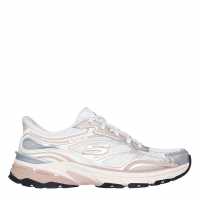 Skechers Metallic Overlay Mesh Lace-Up Slip- Runners Womens White/Pink 