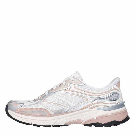 Skechers Metallic Overlay Mesh Lace-Up Slip- Runners Womens White/Pink 