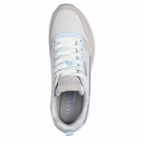 Skechers Suede & Perforated Duraleather Lace Low-Top Trainers Womens Grey/Light Blue 