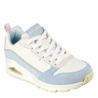 Skechers Suede & Perforated Duraleather Lace Low-Top Trainers Womens Light Blue/Pink 