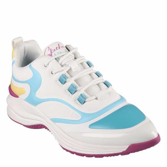 Skechers Glossed Hot Melt Embossed Neoprene Low-Top Trainers Womens White/Multi 