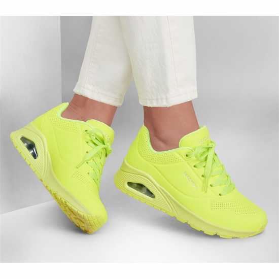 Skechers Women's Durabuck Lace Up Classic Low-Top Trainers Neon Yellow 