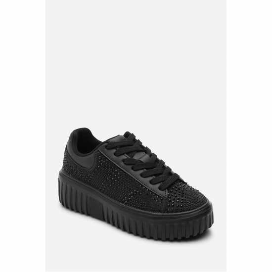 Lace Up Trainer With Diamante Pattern And Chunky Sole Lace Up Trainer With Diamante Pattern And Chunky Sole