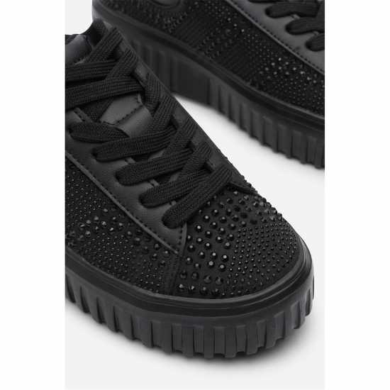 Lace Up Trainer With Diamante Pattern And Chunky Sole Lace Up Trainer With Diamante Pattern And Chunky Sole