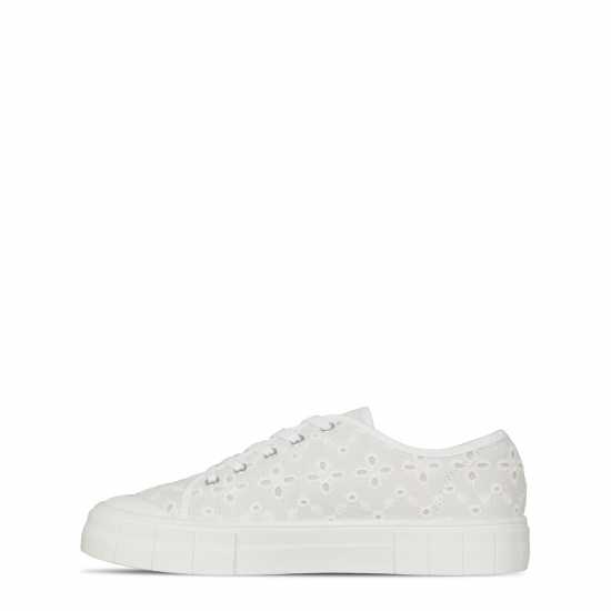 Canvas Chunky Sole Trainers White Broderie Дамски маратонки