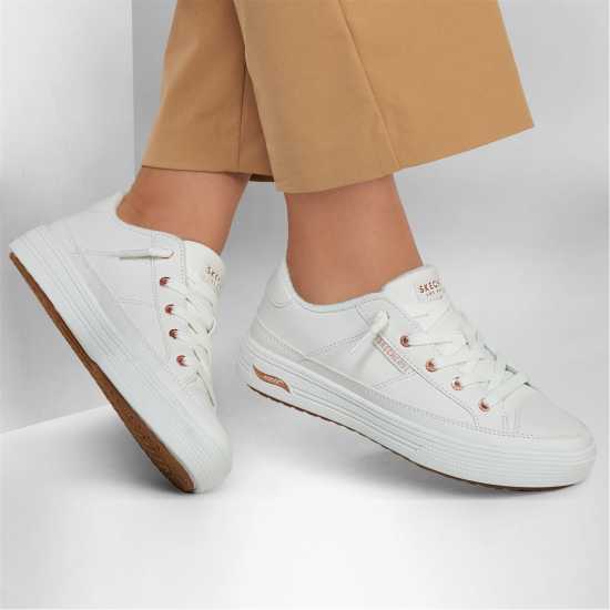 Skechers Womens Arch Fit Arcade Low-Top Trainers White/Rose Gold 