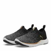 Puma Womens Softride Remi Slip-On Knitted Runners Black/Wht/Gold 