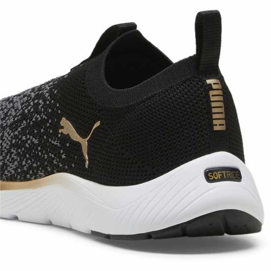 Puma Womens Softride Remi Slip-On Knitted Runners Black/Wht/Gold Puma Womens Softride Remi Slip-On Knitted Runners Black/Wht/Gold