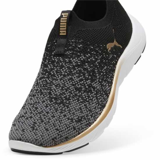 Puma Womens Softride Remi Slip-On Knitted Runners Black/Wht/Gold Puma Womens Softride Remi Slip-On Knitted Runners Black/Wht/Gold