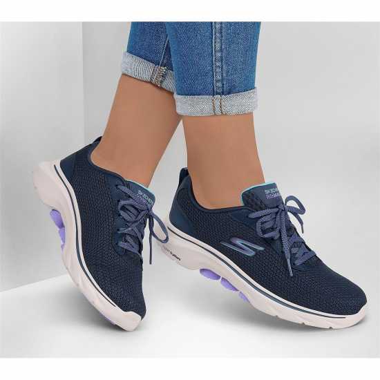 Skechers Athletic Mesh Lace Up Slip On Runners Womens Морско синьо/Бяло Skechers Athletic Mesh Lace Up Slip On Runners Womens Морско синьо/Бяло