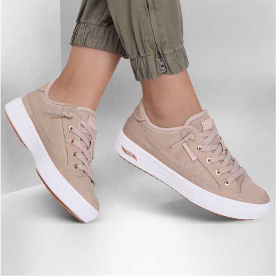Skechers Arch Fit Arcade-Meet Ya There Canvas Trainers Womens Taupe 