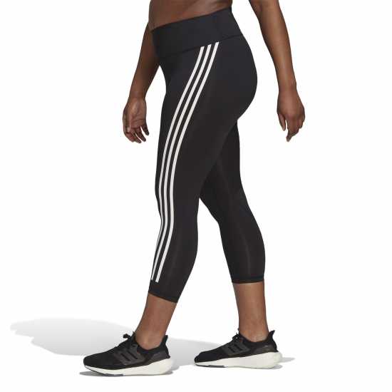 Adidas Optime Trainicons 3-Stripes 7/8 Leggings (Plus Siz Black / White Дамски клинове за фитнес