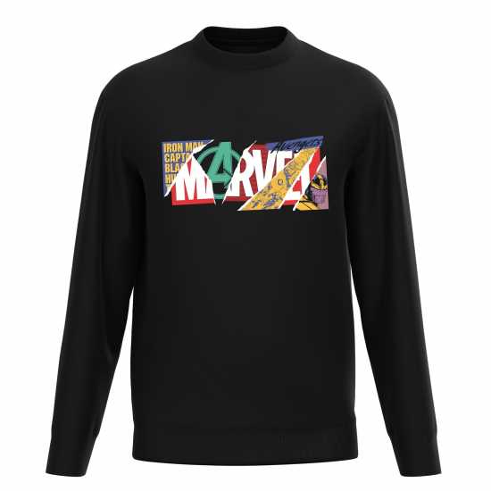 Marvel Avengers Collaged Logo Sweater Black - Мъжко облекло за едри хора