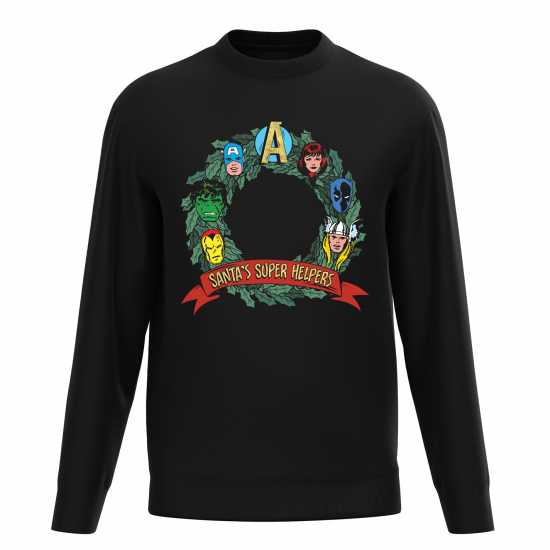 Marvel Avengers Christmas Wreath Sweater Black Коледни пуловери