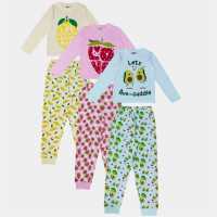 Star Kids' 3 Pack  Cotton Fruit & Animal Print Long Sleeve Pyjama Set Плодове 