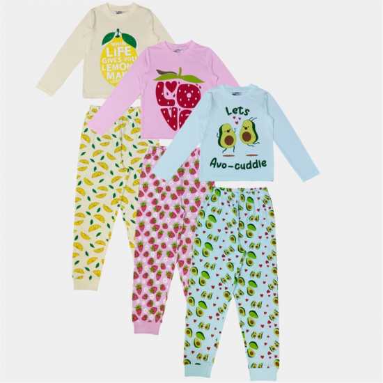 Star Kids' 3 Pack Cotton Fruit & Animal Print Long Sleeve Pyjama Set Плодове Star Kids' 3 Pack Cotton Fruit & Animal Print Long Sleeve Pyjama Set Плодове