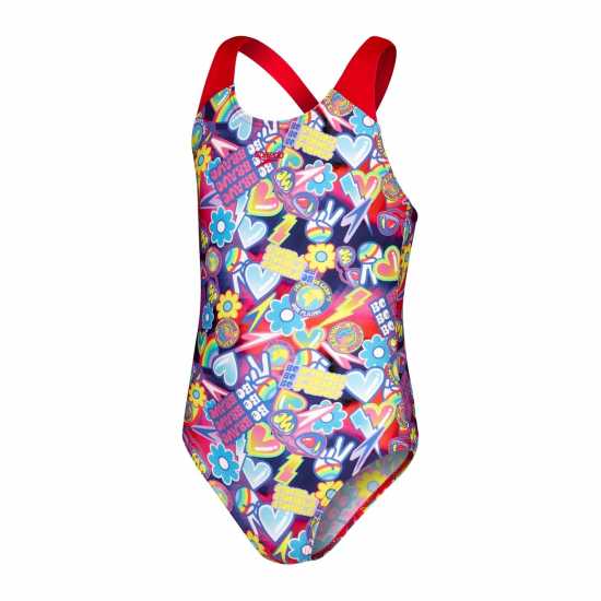 Speedo Allover Splashback Swimsuit Junior Navy/Red Детски бански и бикини
